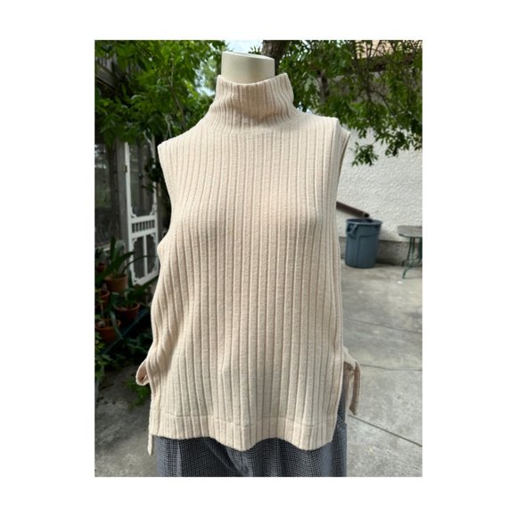 EDC Esprit Knit Tunic Smock Top Shirt Neutral Ivory Turtleneck Open Sides Tie Cl - Picture 14 of 14